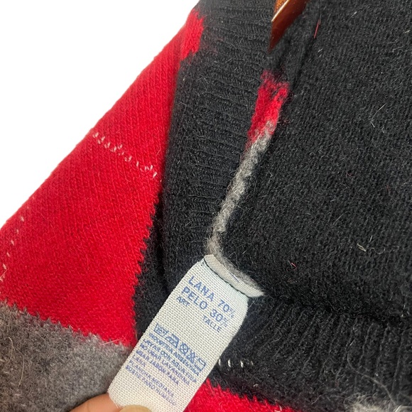 ITALIAN Men’s Black Red Argyle Golf Sweater Size XL Wool V-Neck Cozy Winter - Picture 5 of 6